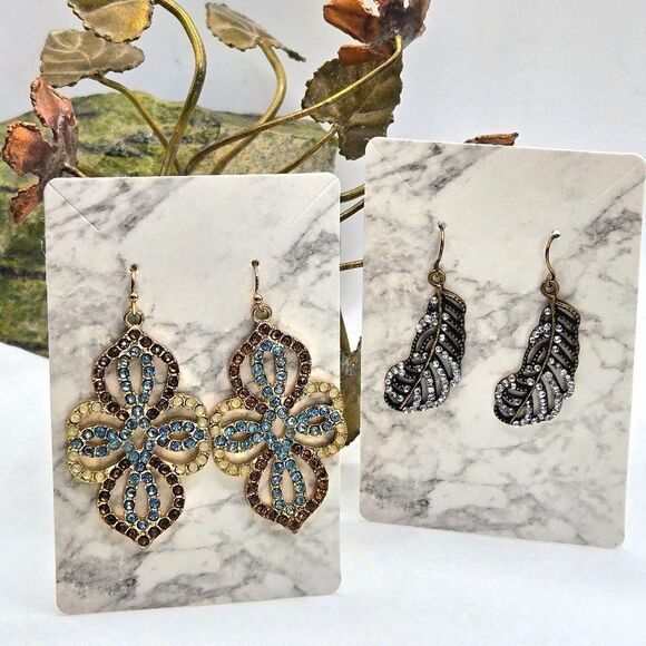 "5/$25" 2 Pairs Goldtone Gunmetal Rhinestone Dangle Earrings - Picture 5 of 6